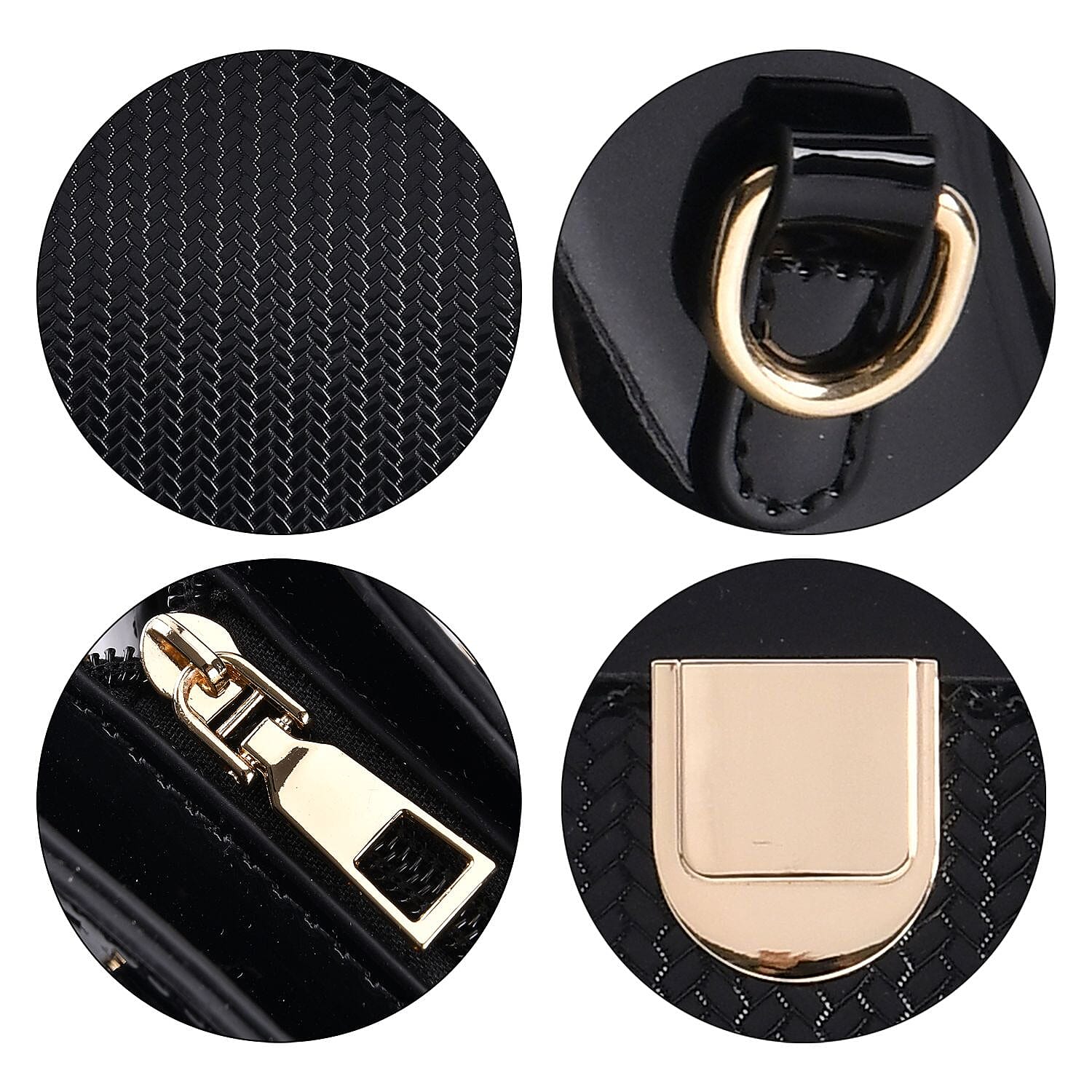 Leatherette Crossbody Bag with Dual Handle Drop & Adjustable Shoulder Strap - Black