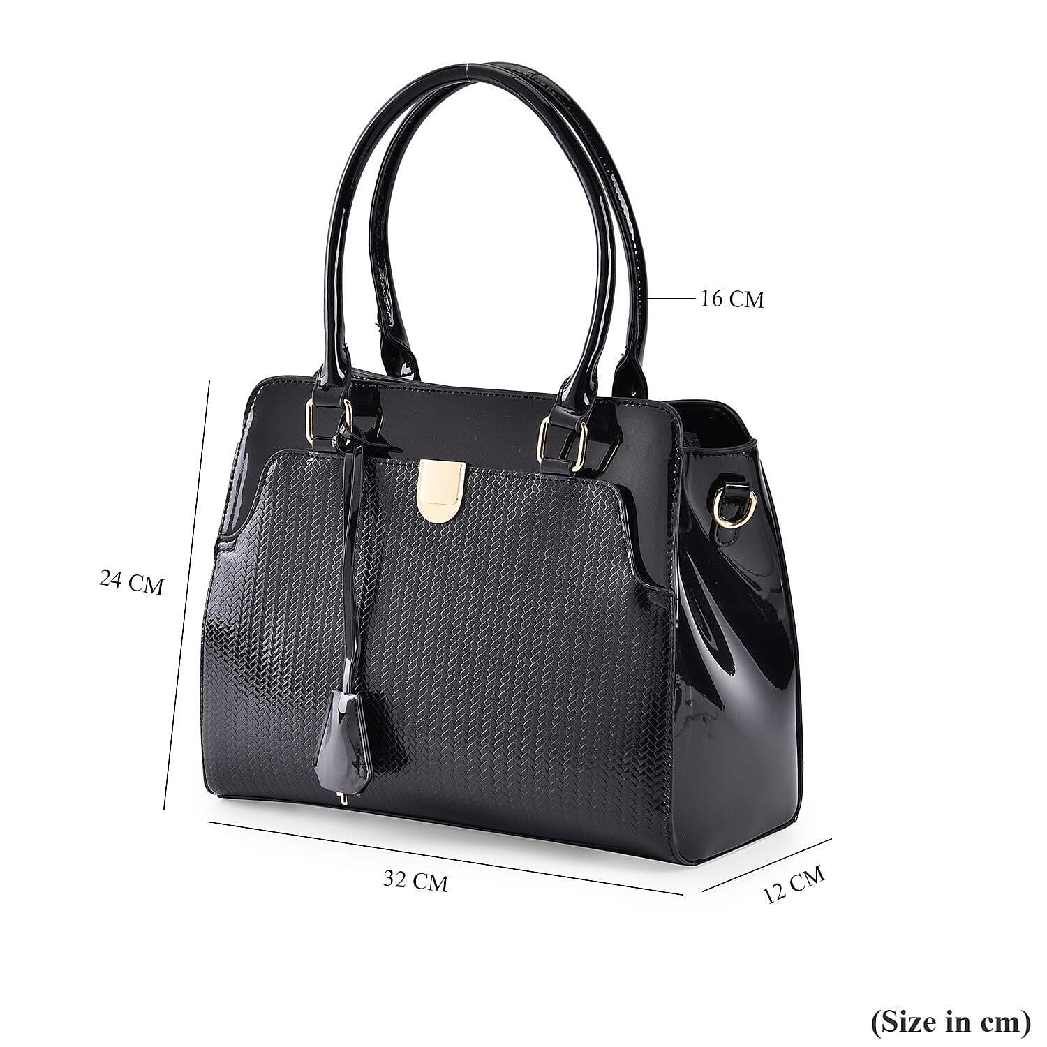 Leatherette Crossbody Bag with Dual Handle Drop & Adjustable Shoulder Strap - Black