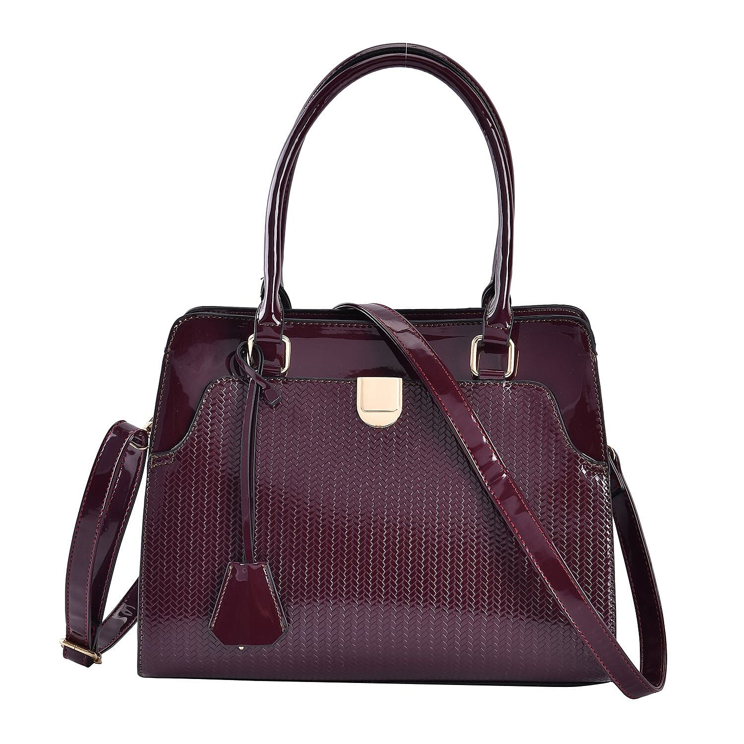 Leatherette Crossbody Bag with Dual Handle Drop - Adjustable Shoulder Strap - Burgundy