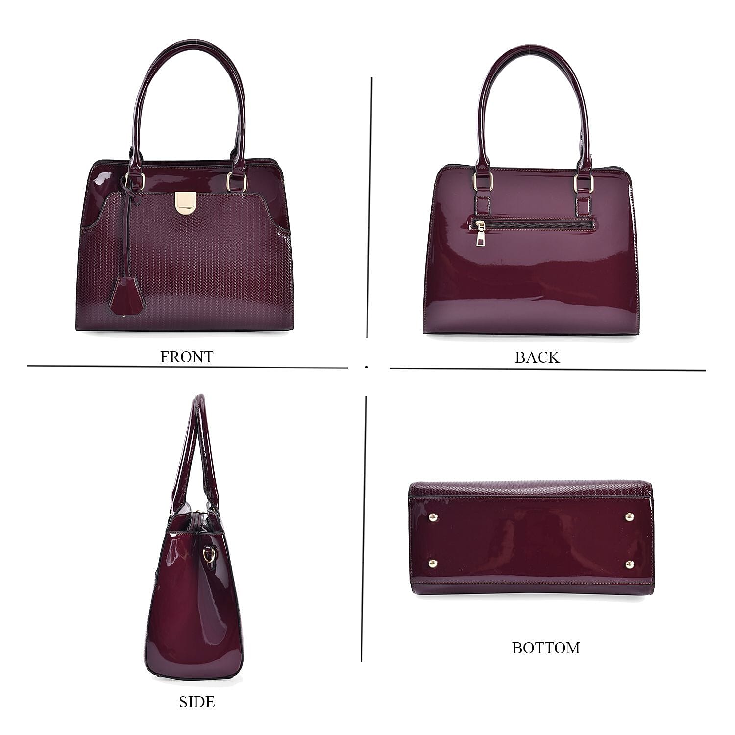 Leatherette Crossbody Bag with Dual Handle Drop - Adjustable Shoulder Strap - Burgundy
