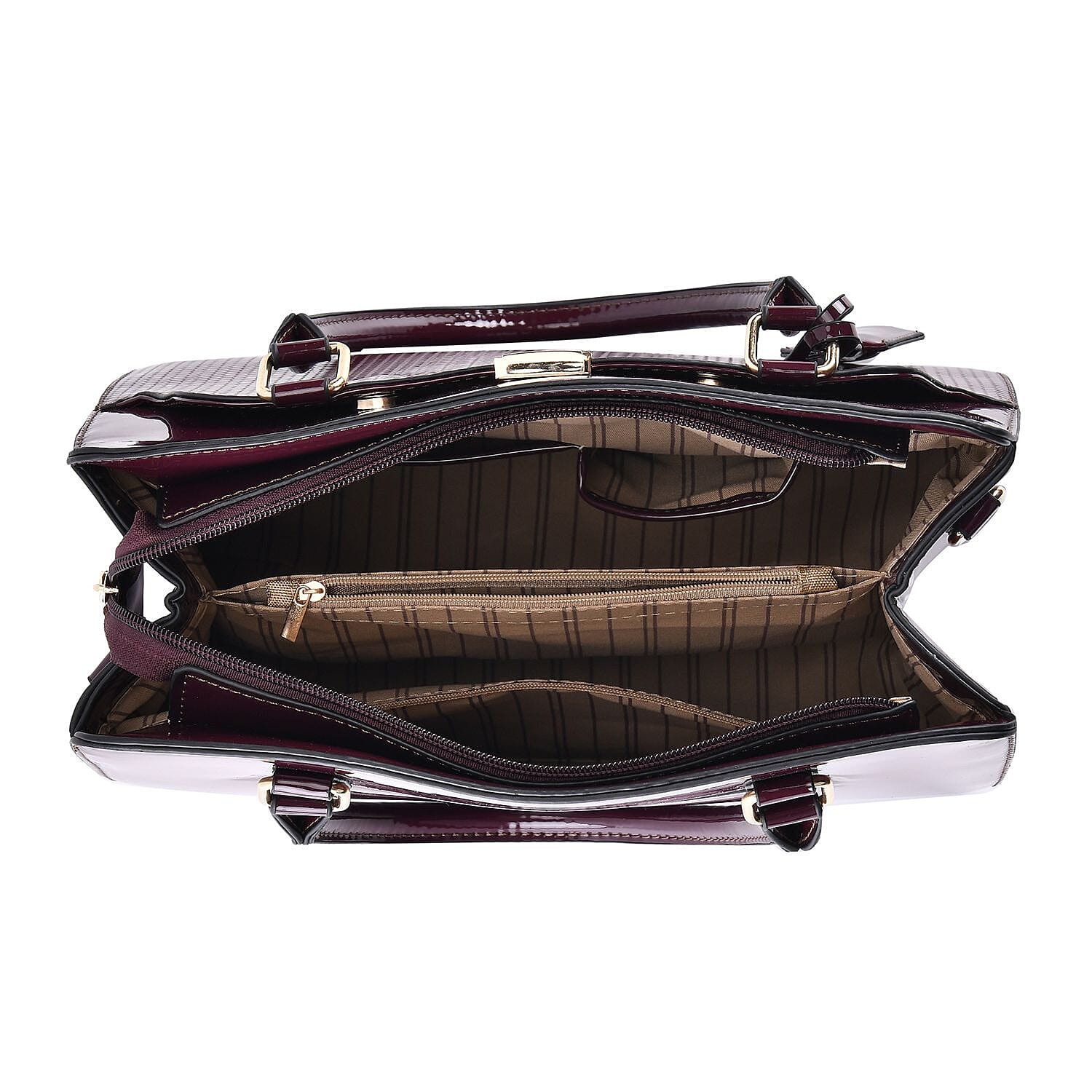 Leatherette Crossbody Bag with Dual Handle Drop - Adjustable Shoulder Strap - Burgundy