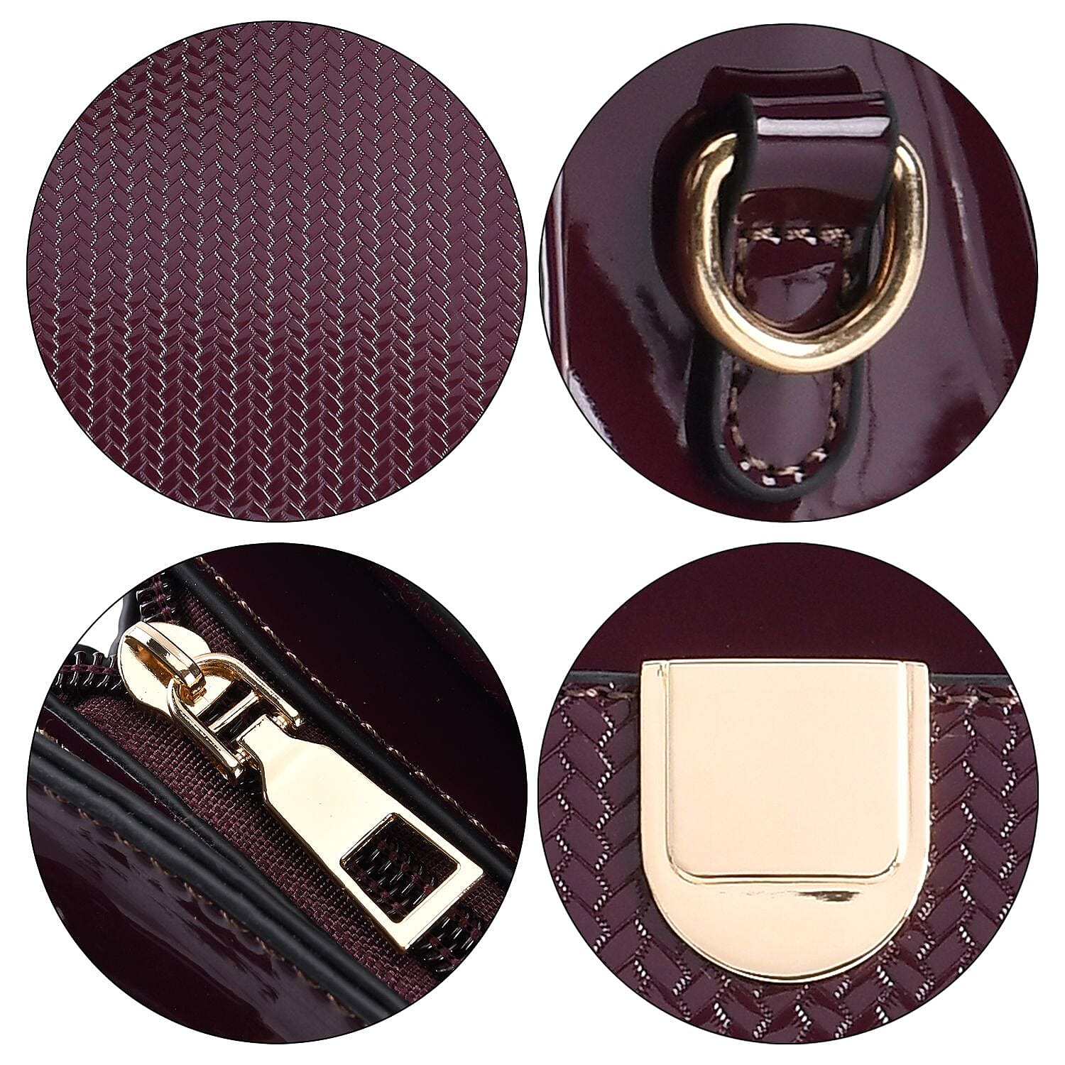 Leatherette Crossbody Bag with Dual Handle Drop - Adjustable Shoulder Strap - Burgundy