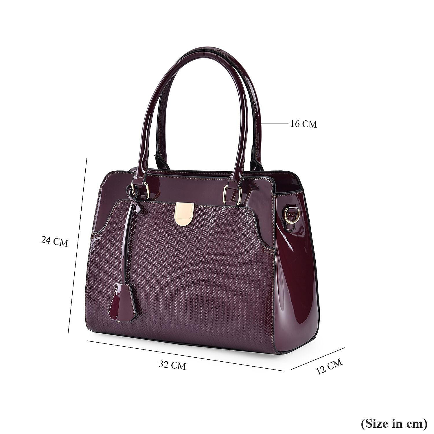 Leatherette Crossbody Bag with Dual Handle Drop - Adjustable Shoulder Strap - Burgundy