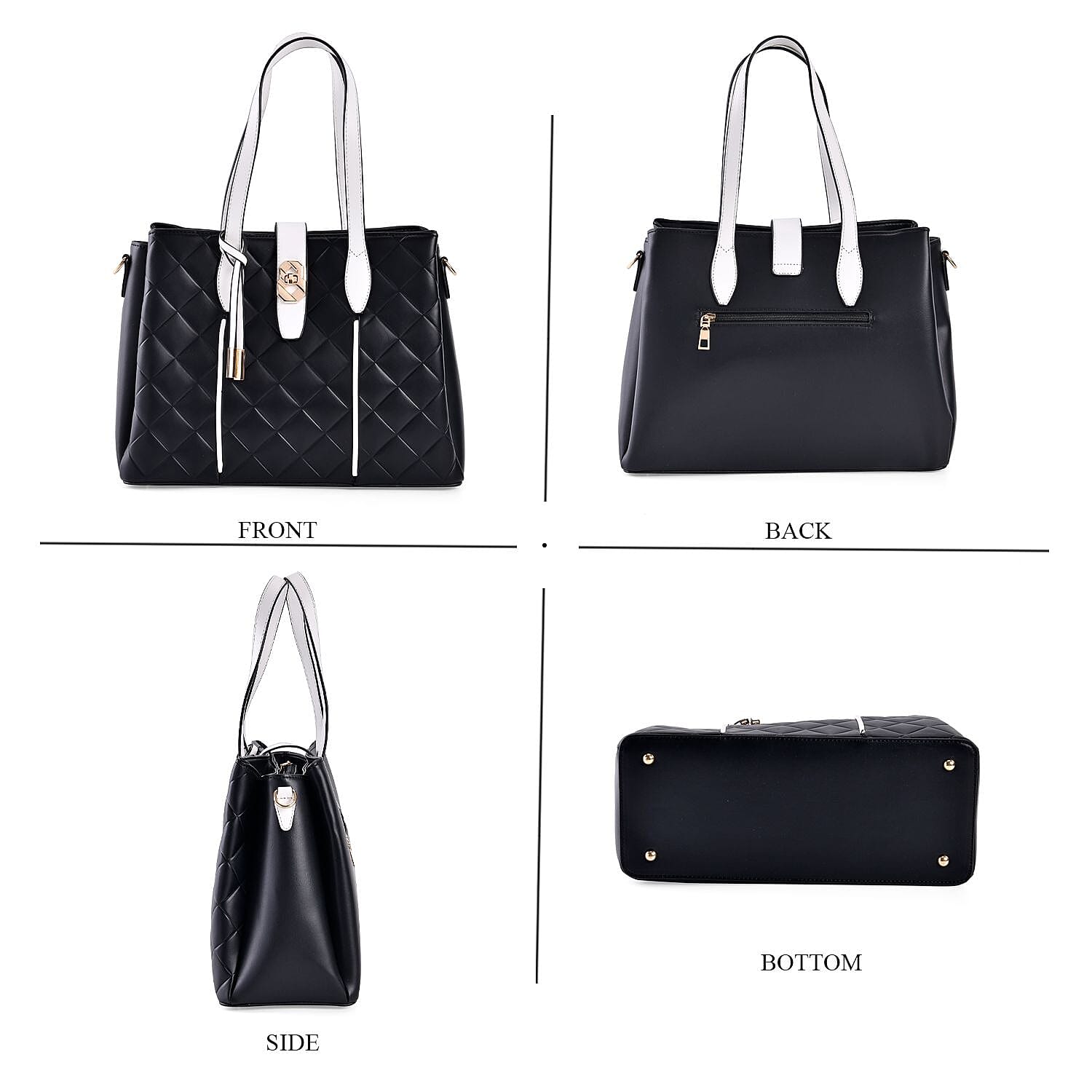 Leatherette Embossed Checker Pattern Crossbody Bag with Handle Drop - Adjustable Shoulder Strap - Black