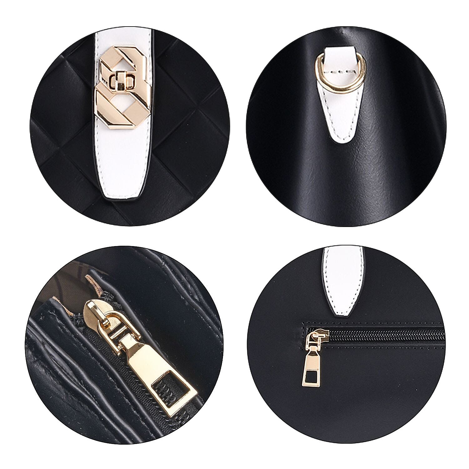 Leatherette Embossed Checker Pattern Crossbody Bag with Handle Drop - Adjustable Shoulder Strap - Black