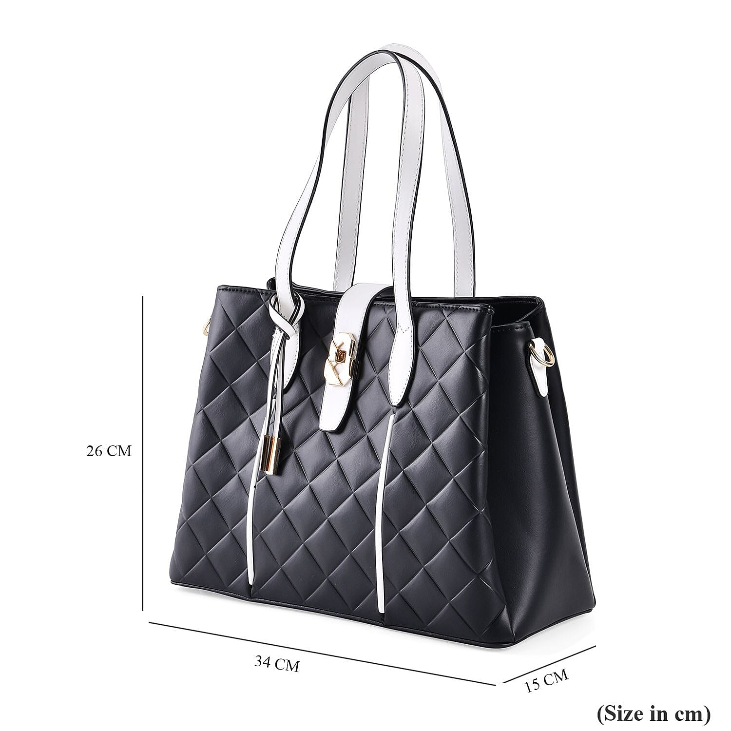 Leatherette Embossed Checker Pattern Crossbody Bag with Handle Drop - Adjustable Shoulder Strap - Black