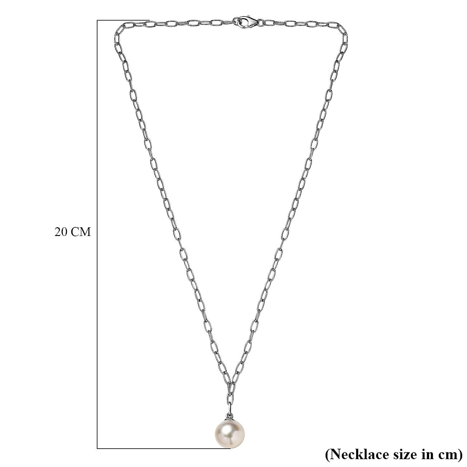 Designer Inspired- White South Sea Pearl (10MM) Paperclip Necklace (Size 18) in Platinum Overaly Sterling Silver