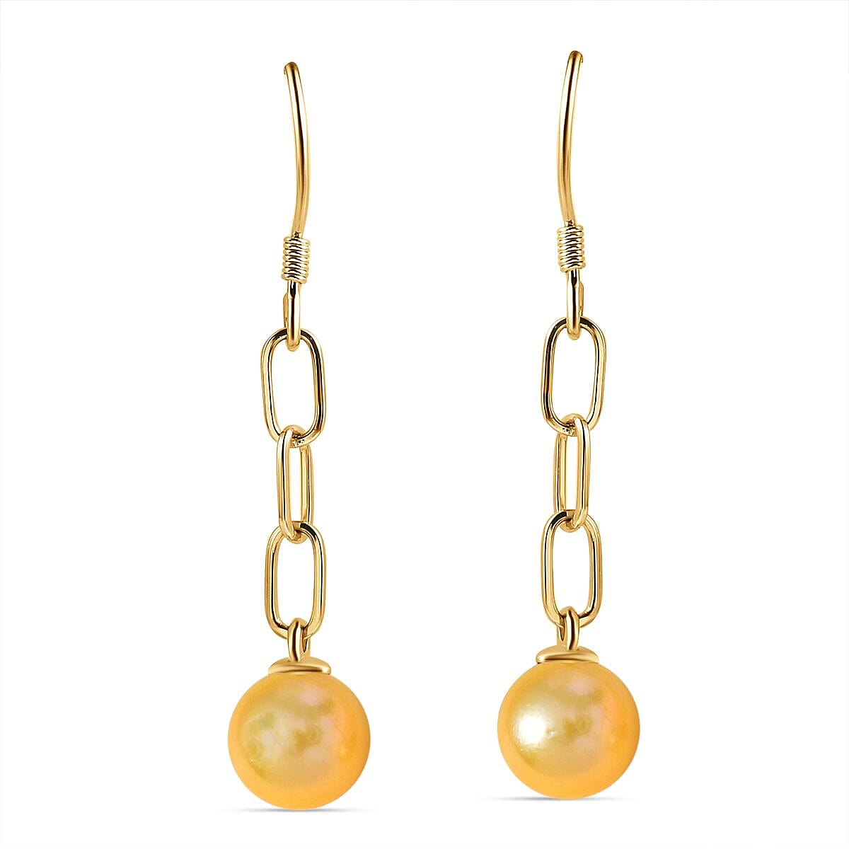 Golden South Sea Pearl Fancy Earring in Vermeil YG Sterling Silver 12.22 pc 12.220 Ct.