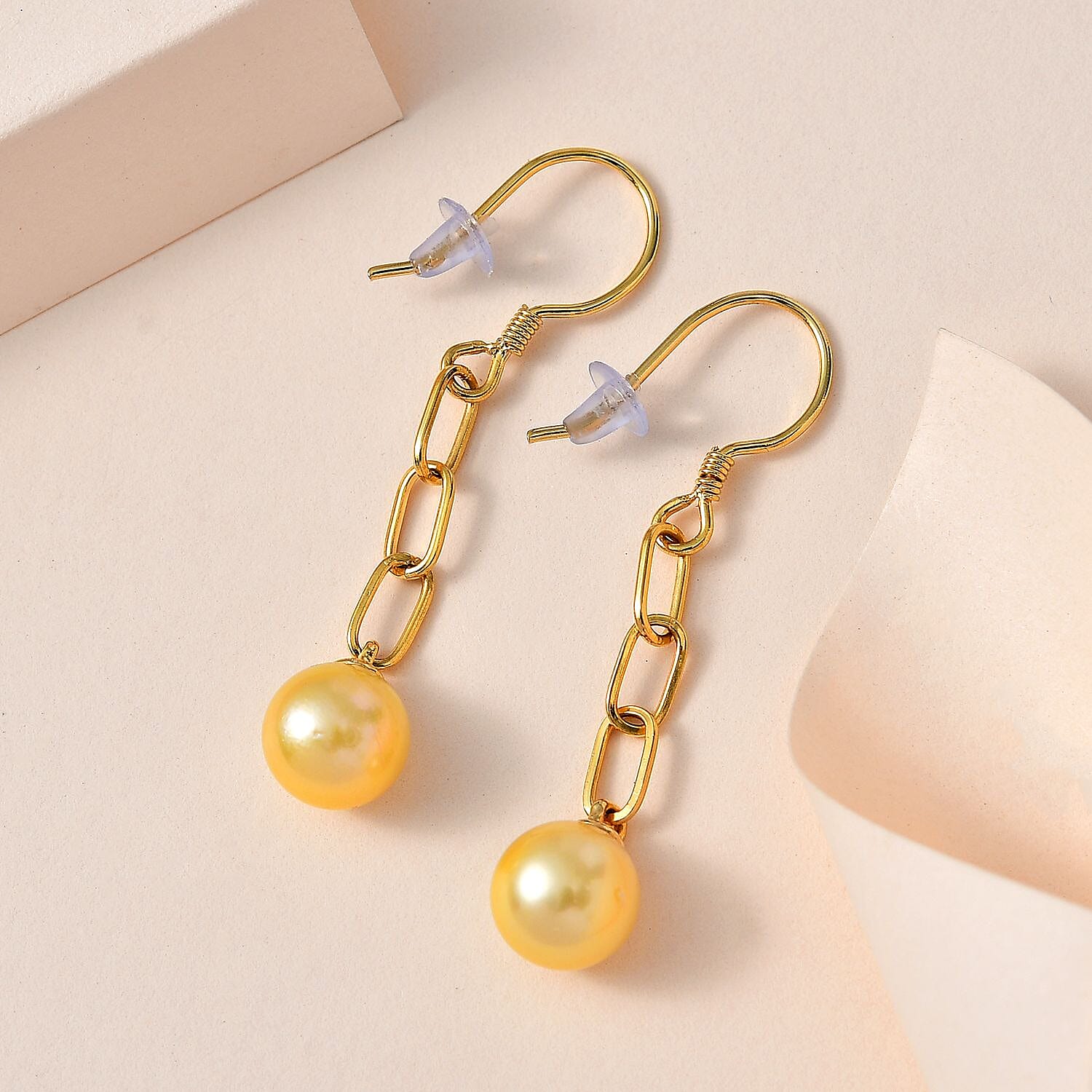 Golden South Sea Pearl Fancy Earring in Vermeil YG Sterling Silver 12.22 pc 12.220 Ct.