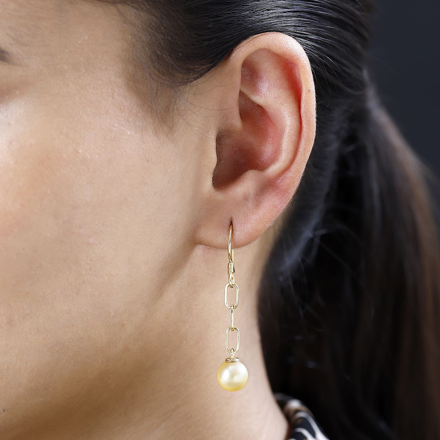 Golden South Sea Pearl Fancy Earring in Vermeil YG Sterling Silver 12.22 pc 12.220 Ct.