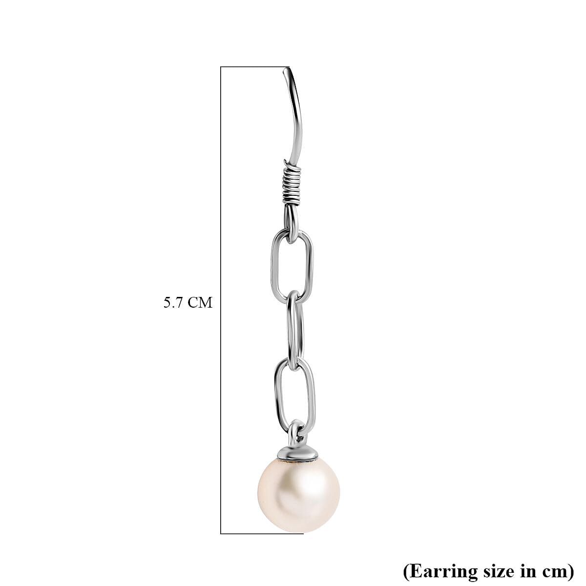 White South Sea Pearl Paperclip Dangle Earrings in Rhodium Overlay Sterling Silver