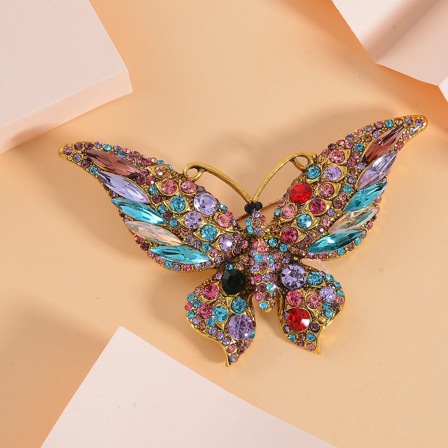 Multi Color Crystal Butterfly Brooch