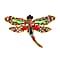 Multi Colour Austrian Crystal Dragonfly Brooch in Antique Gold Tone