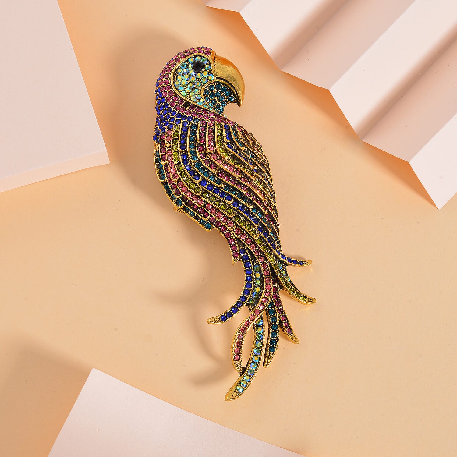 Multi Color Crystal Parrot Brooch