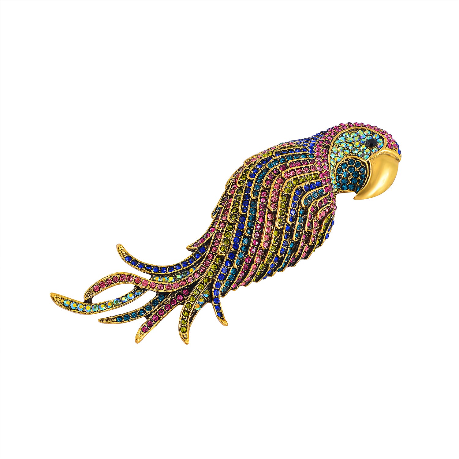 Multi Color Crystal Parrot Brooch