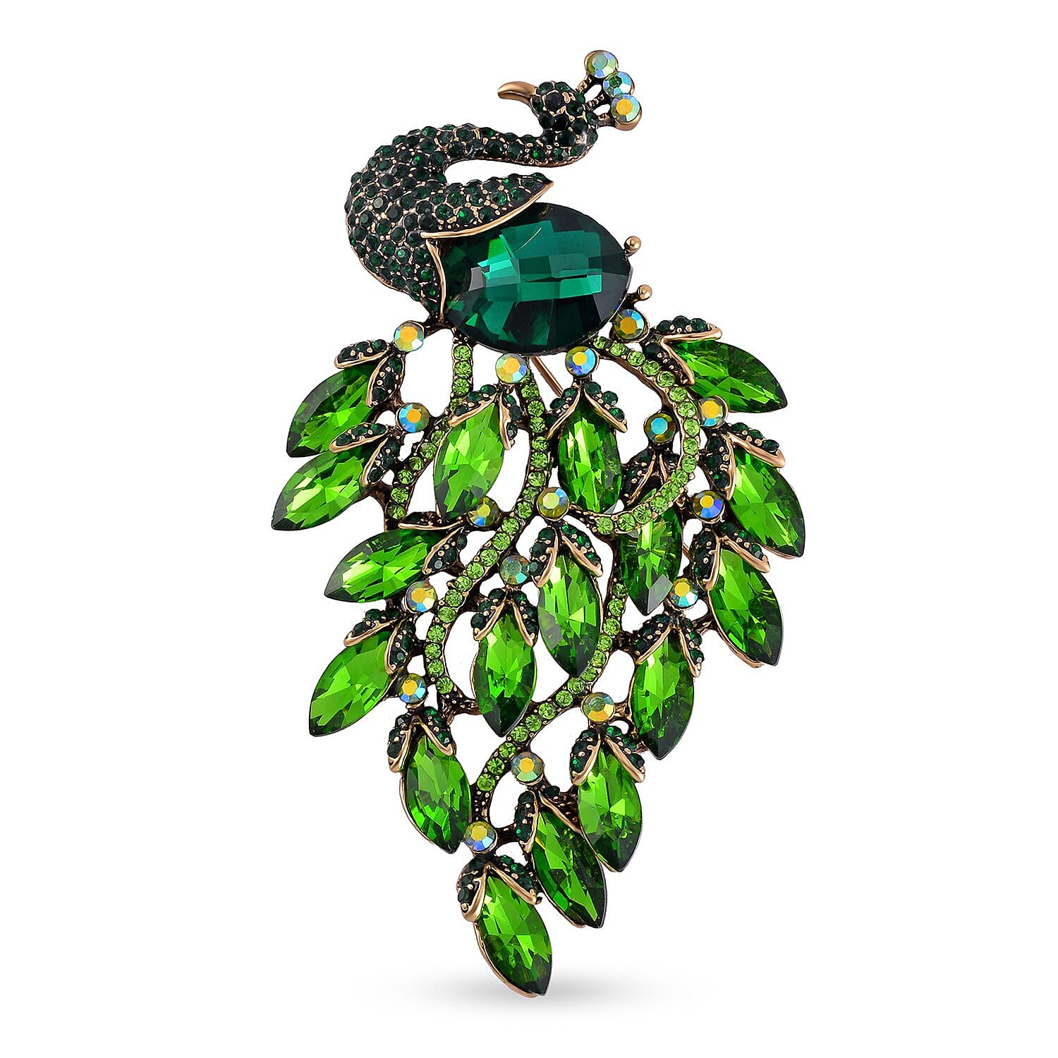 Multi Color Crystal Peacock Brooch