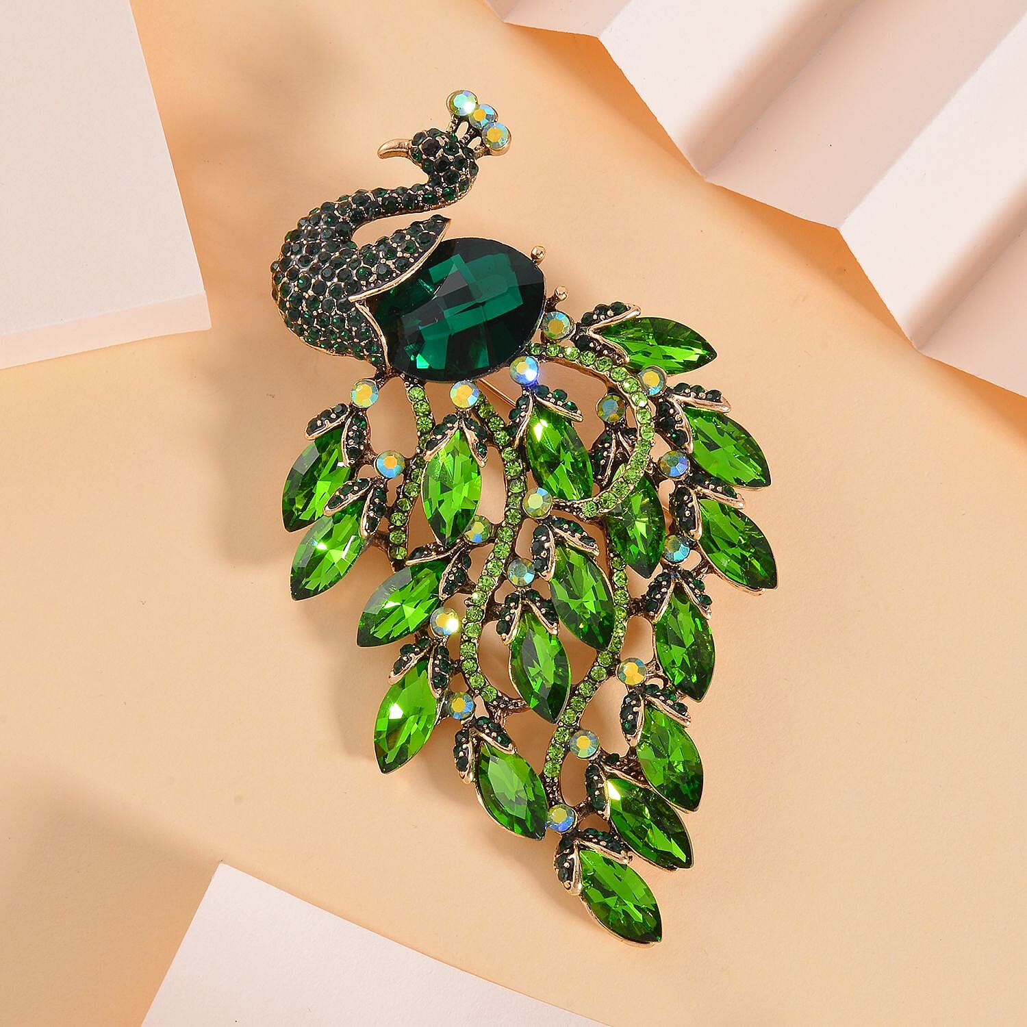 Multi Color Crystal Peacock Brooch