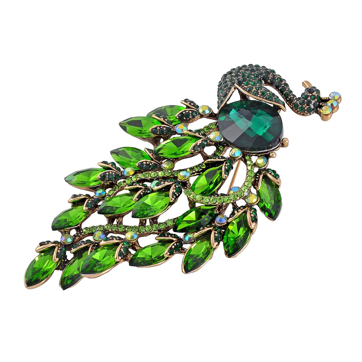 Multi Color Crystal Peacock Brooch