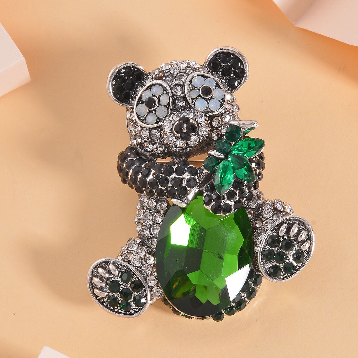 Multi Colour Crystal Panda Brooch
