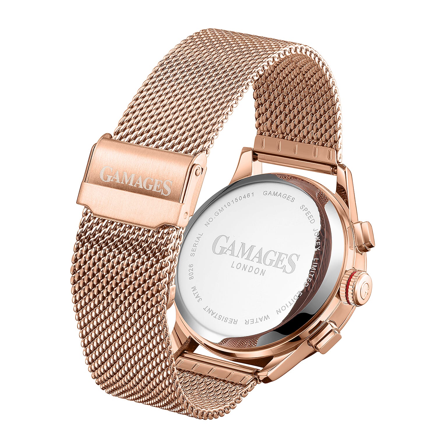 The Gamages Of London Limited Edition Speed Jockey Automatic  Movement Black Dial Water Resistant Mens Watch with Rose Gold Colour Mesh Bracelet