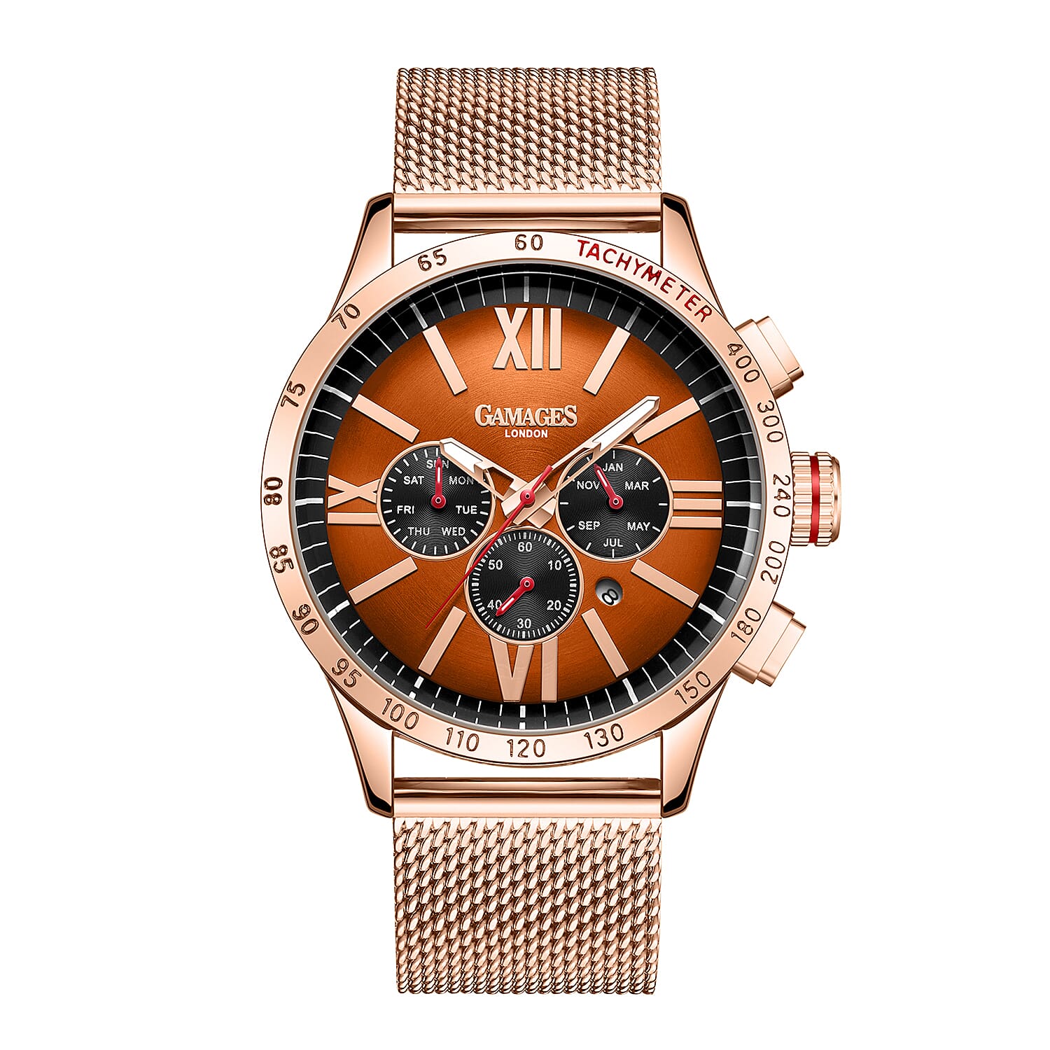 Gamages Of London Limited Edition Speed Jockey Automatic 40mm Dial Water Resistant Mens Watch in Stainless Steel - Rose Orange