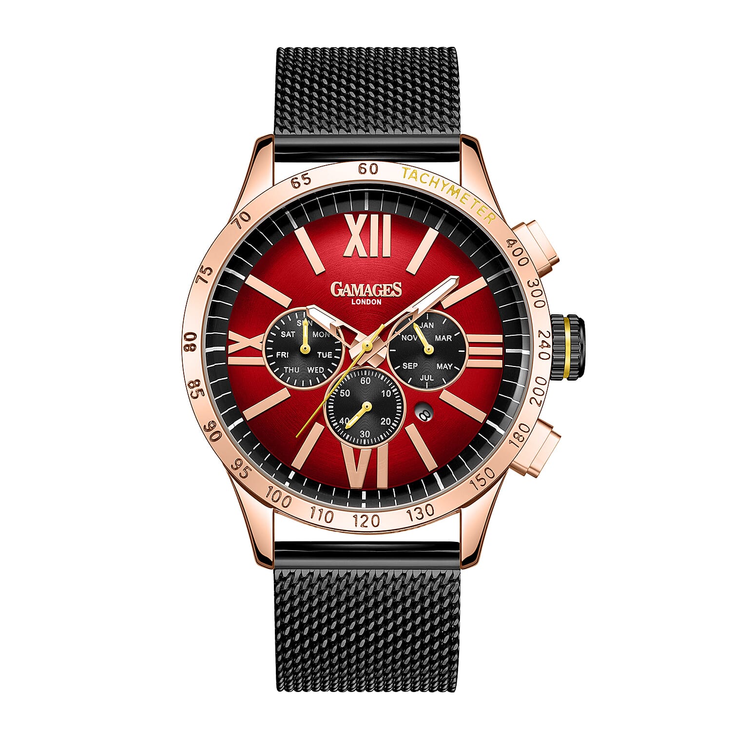 The Gamages Of London Limited Edition Speed Jockey Automatic 40mm Dial Water Resistant Mens Watch in Stainless Steel Rose Red