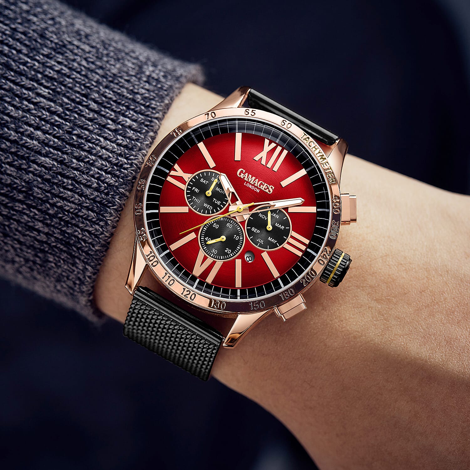 The Gamages Of London Limited Edition Speed Jockey Automatic  40mm Dial Water Resistant Mens Watch in Stainless Steel - Rose Red