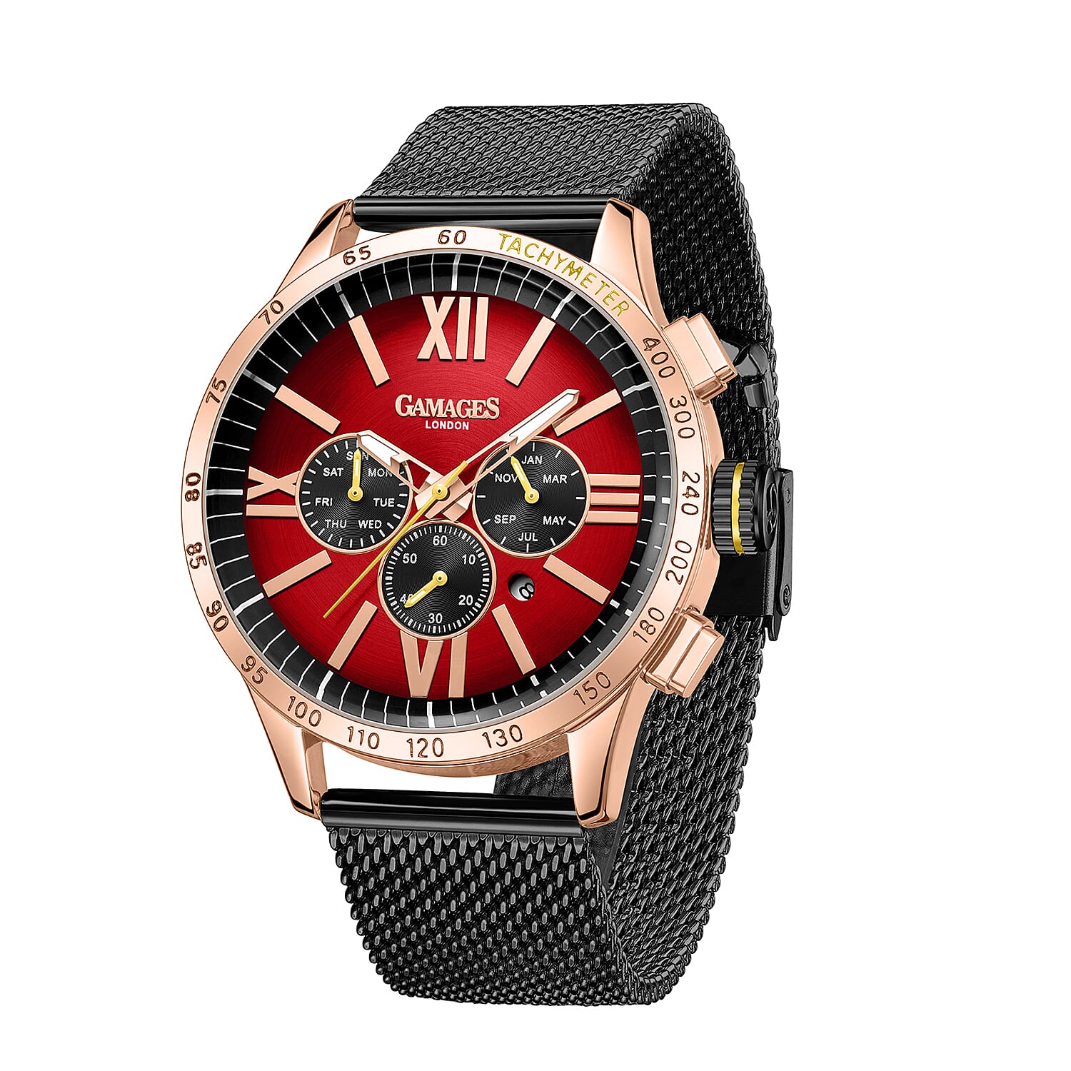 The Gamages Of London Limited Edition Speed Jockey Automatic  40mm Dial Water Resistant Mens Watch in Stainless Steel - Rose Red