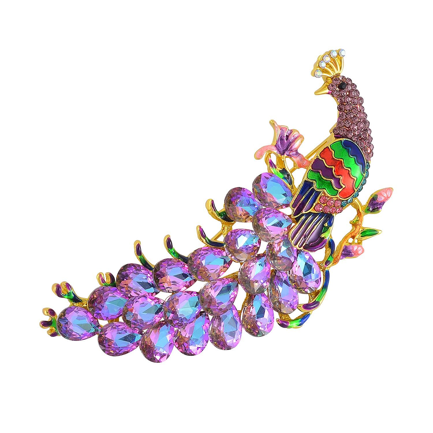 Multi Colour Crystal Peacock Brooch