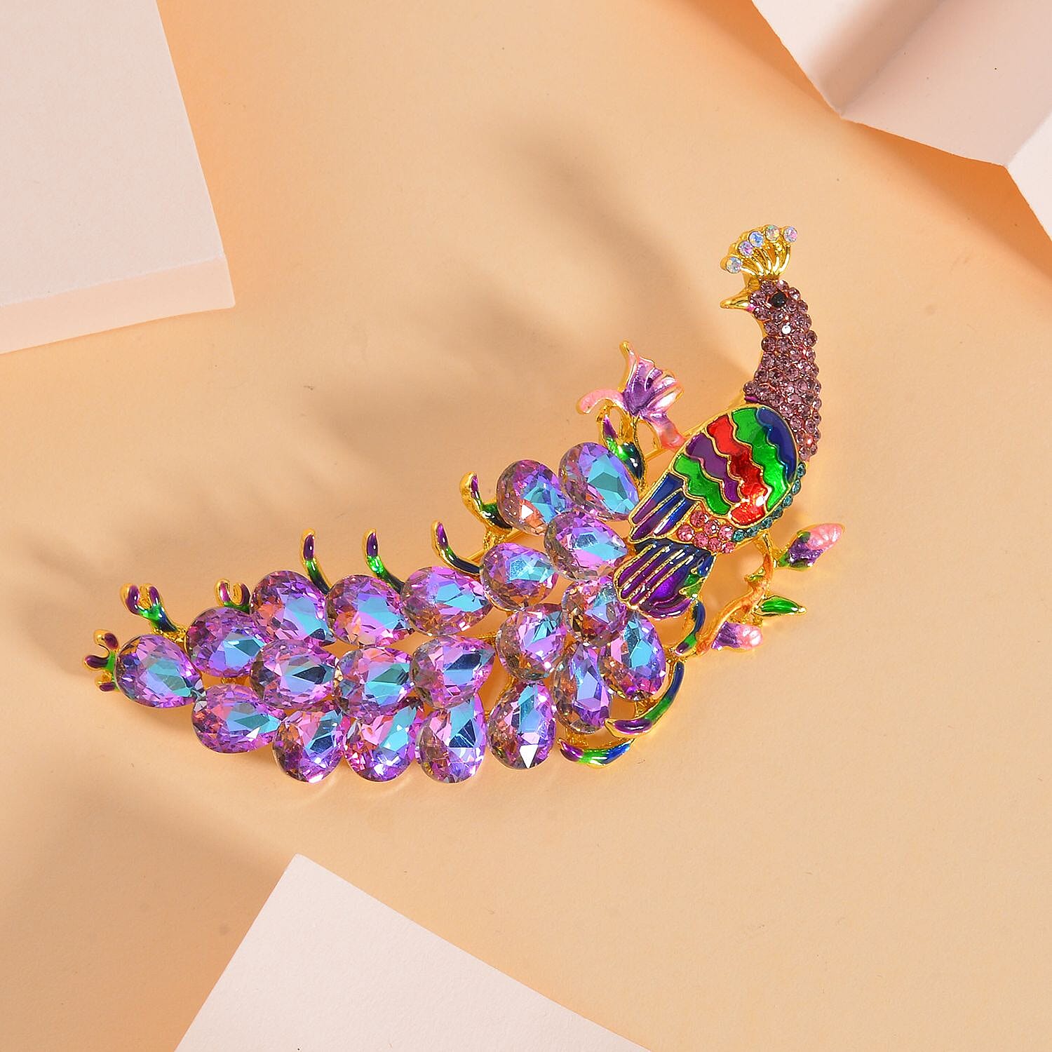 Multi Colour Crystal Peacock Brooch