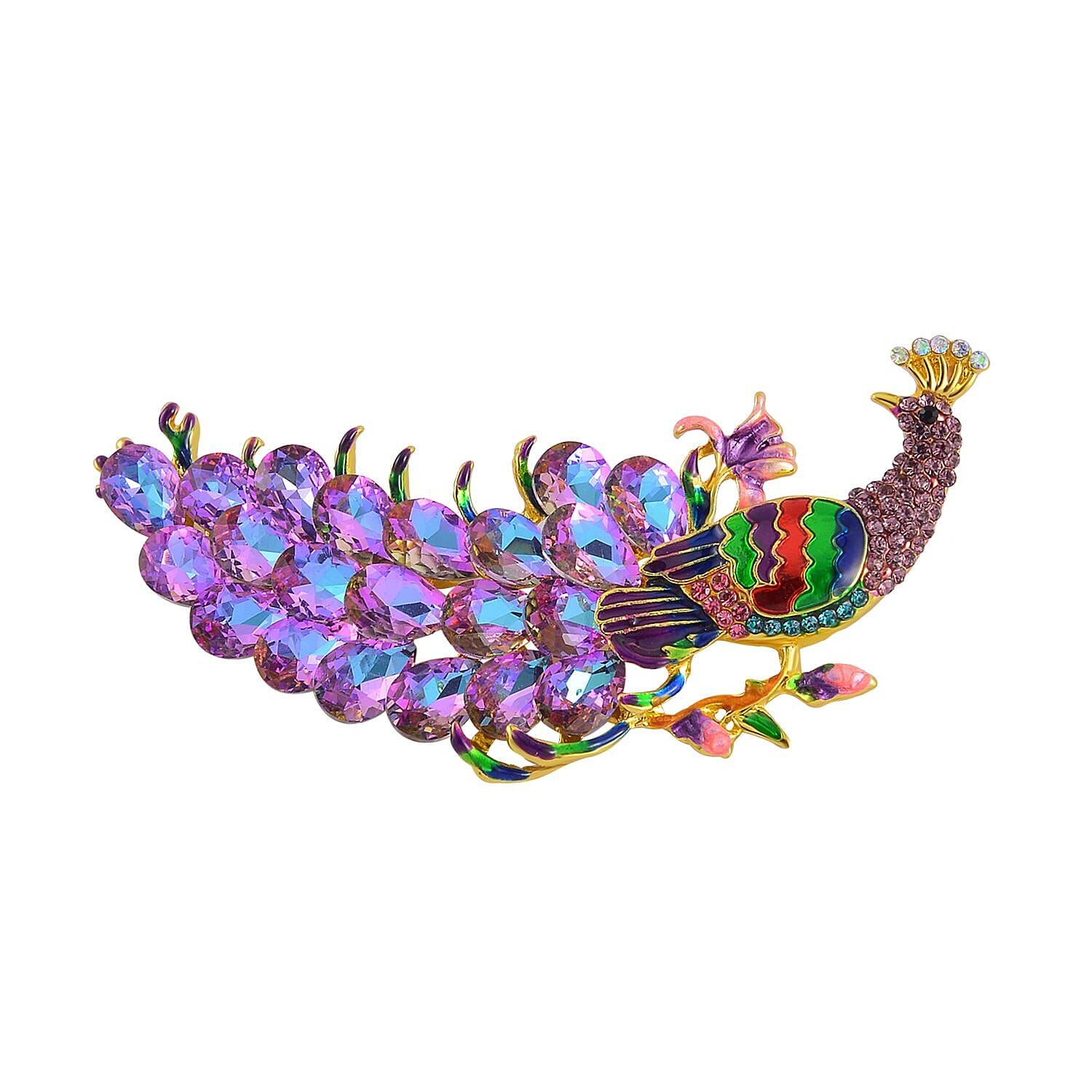 Multi Colour Crystal Peacock Brooch