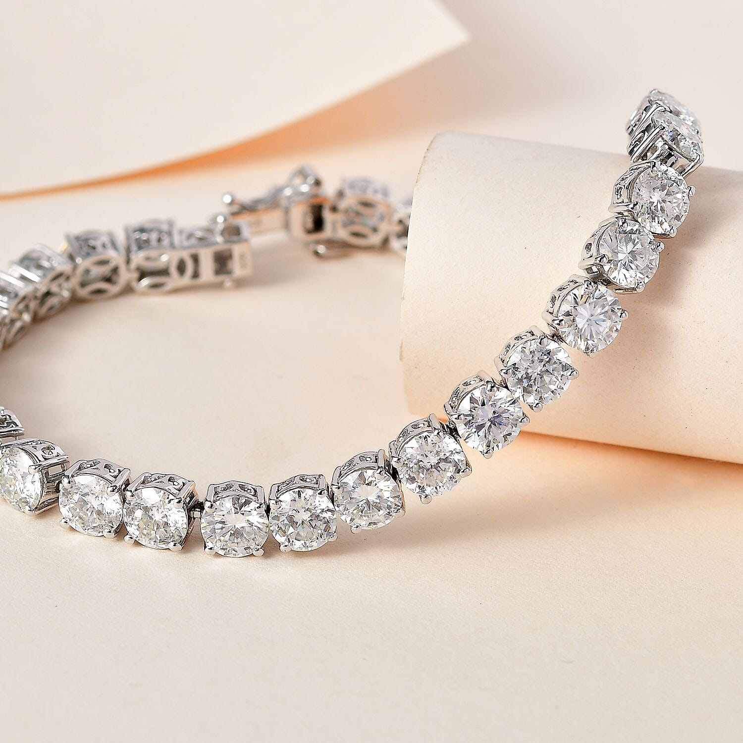 Moissanite Tennis Bracelet (Size 7) in Platinum Overlay Sterling Silver 17.93 Ct, Silver Wt. 13.36 Gms
