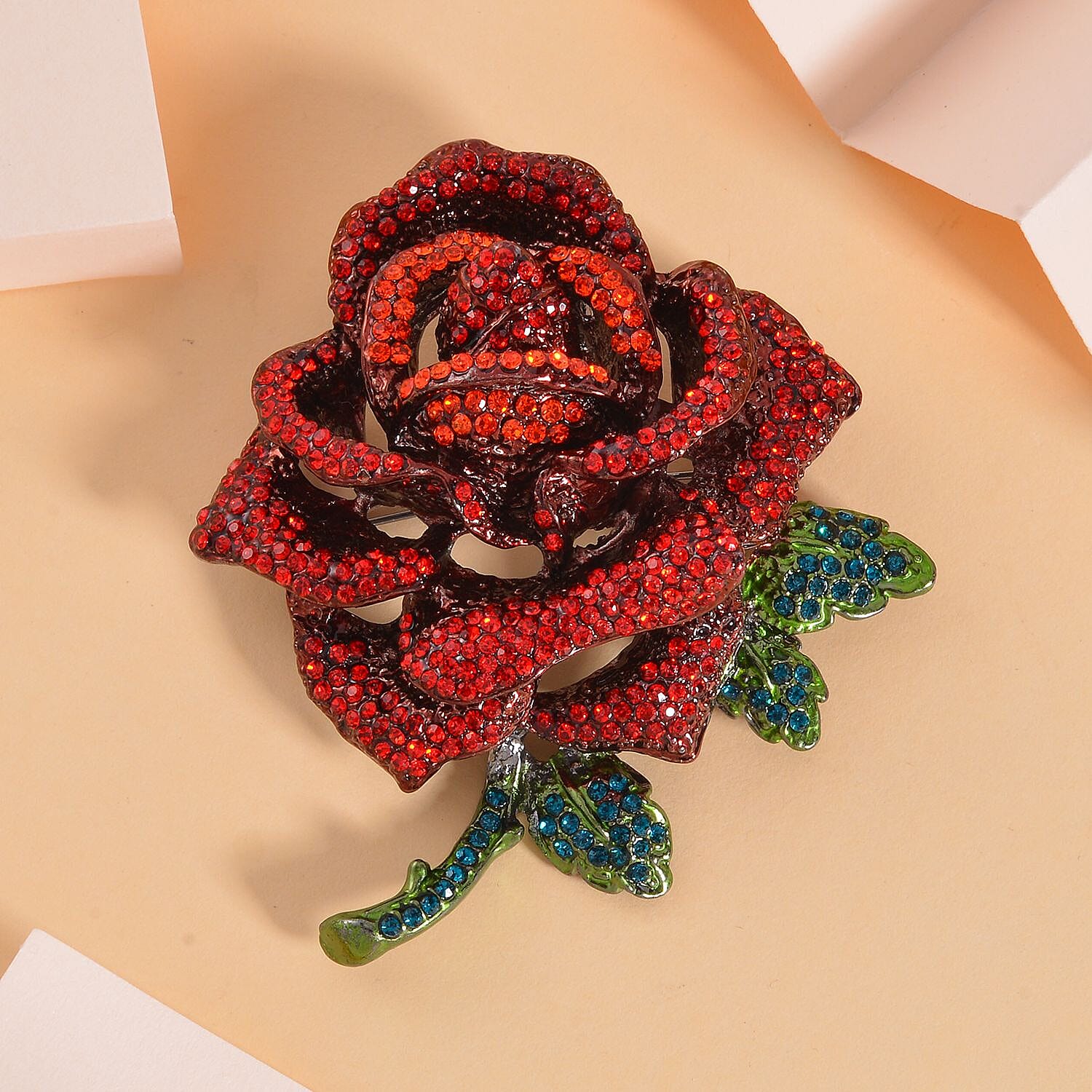 Rose Multi Color Crystal Brooch