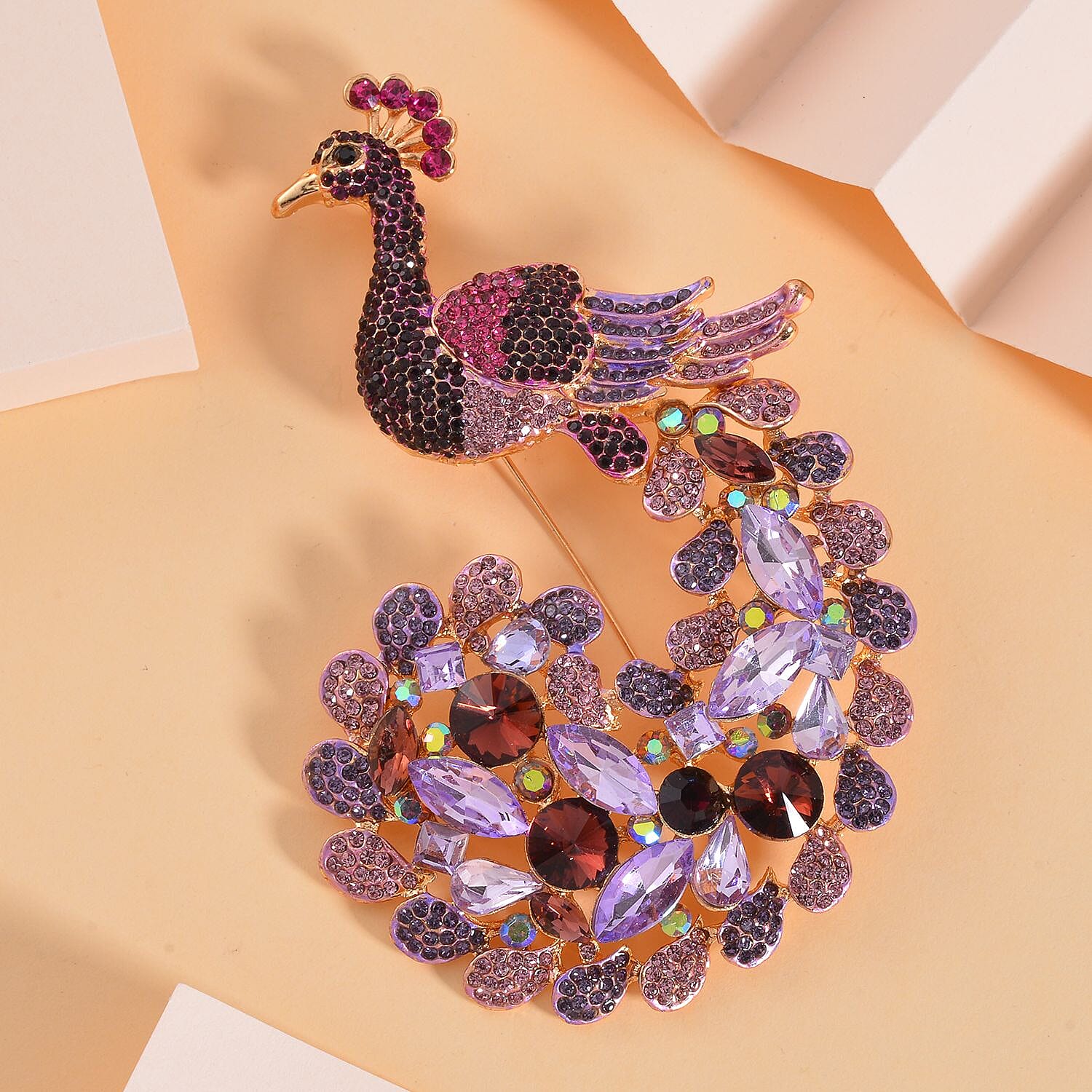Multi Color Crystal Brooch (Green Peacock)