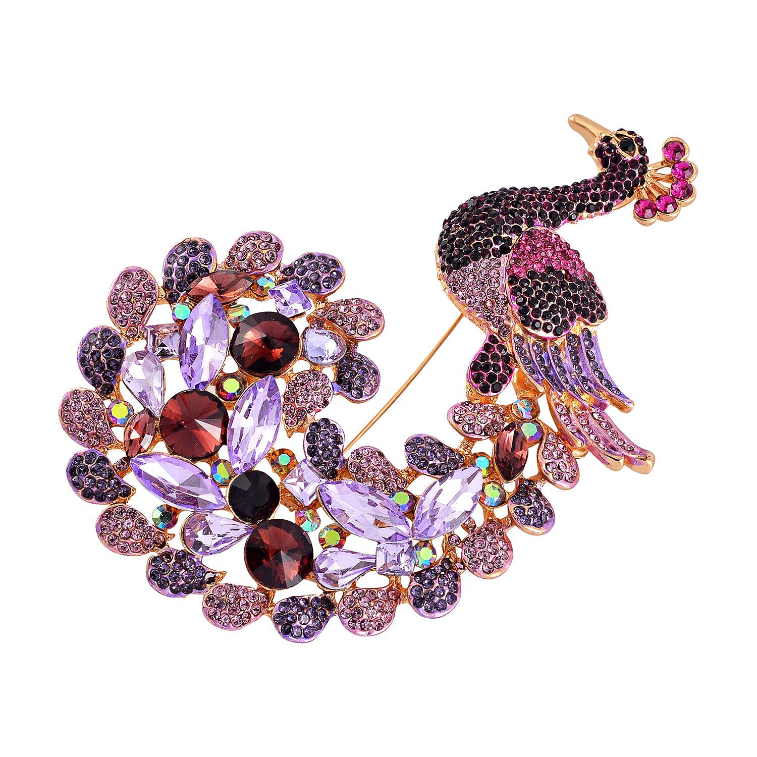 Multi Color Crystal Brooch (Green Peacock)