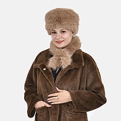 Set of 2 Faux Fur Hat with Scarf - Black