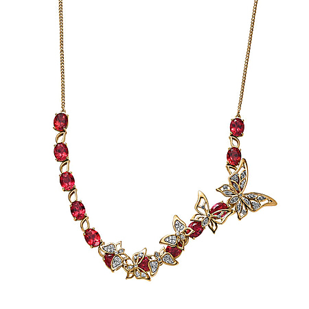 GP Italian Garden Collection - Lab Created Padparadscha Sapphire & Zircon Necklace (Size 18) in 18K Gold Vermeil Sterling Silver 36.81 Ct, Silver Wt. 24.15 Gms
