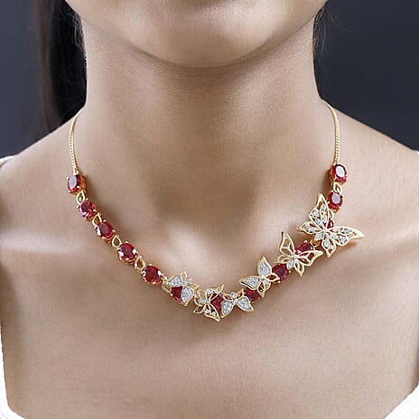 GP Italian Garden Collection - Lab Created Padparadscha Sapphire & Zircon Necklace (Size 18) in 18K Gold Vermeil Sterling Silver 36.81 Ct