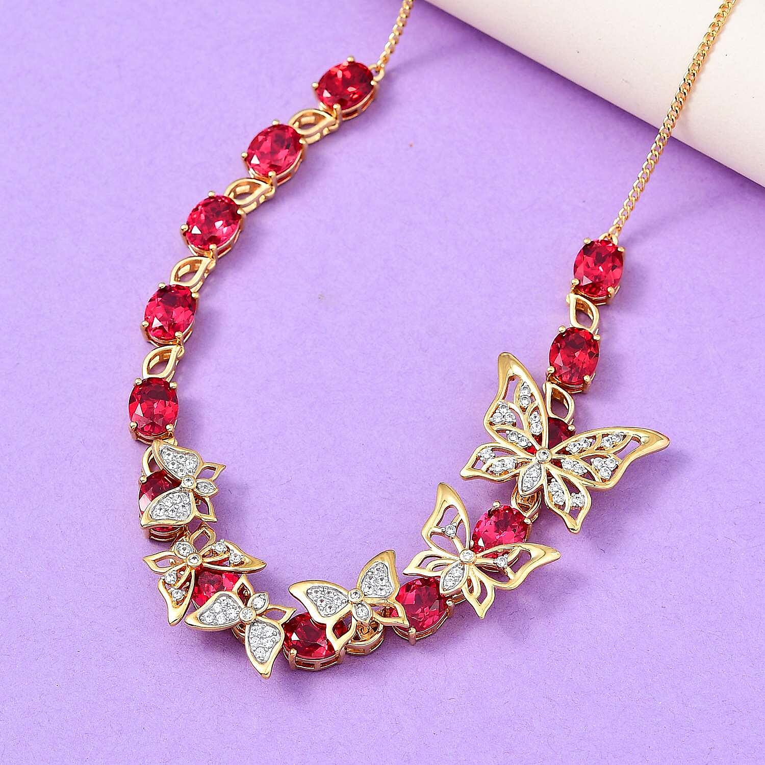 GP Italian Garden Collection - Lab Created Padparadscha Sapphire & Zircon Necklace (Size 18) in 18K Gold Vermeil Sterling Silver 36.81 Ct