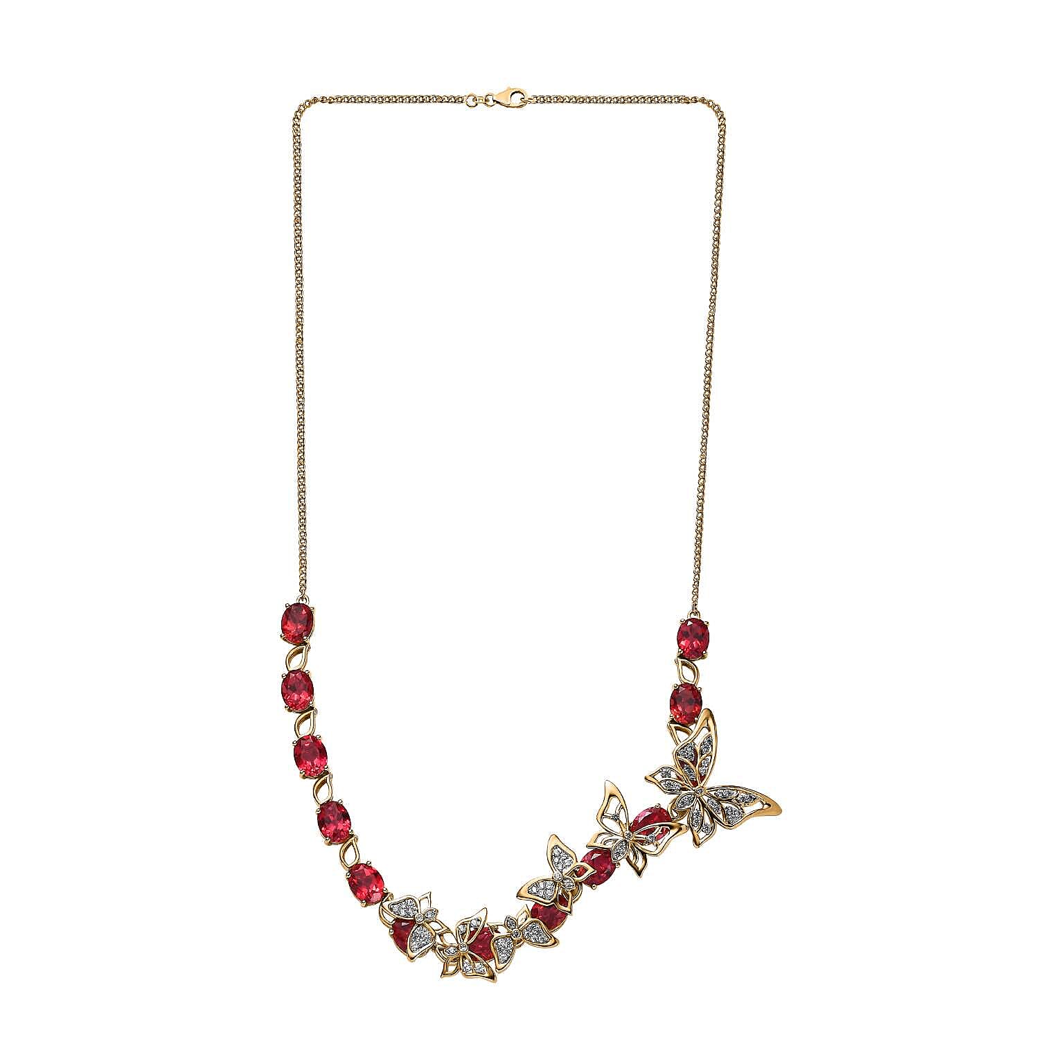 GP Italian Garden Collection - Lab Created Padparadscha Sapphire & Zircon Necklace (Size 18) in 18K Gold Vermeil Sterling Silver 36.81 Ct