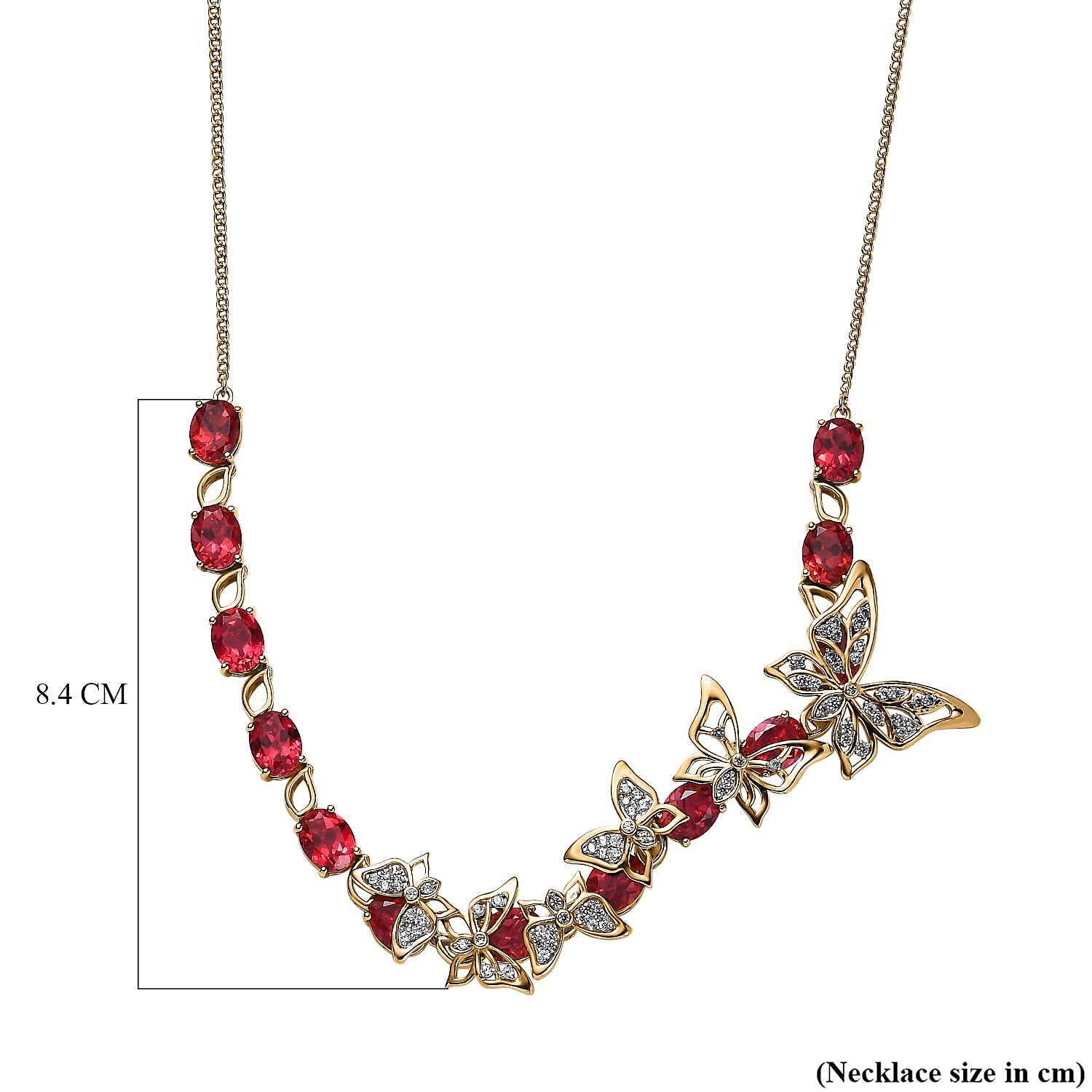 GP Italian Garden Collection - Lab Created Padparadscha Sapphire & Zircon Necklace (Size 18) in 18K Gold Vermeil Sterling Silver 36.81 Ct