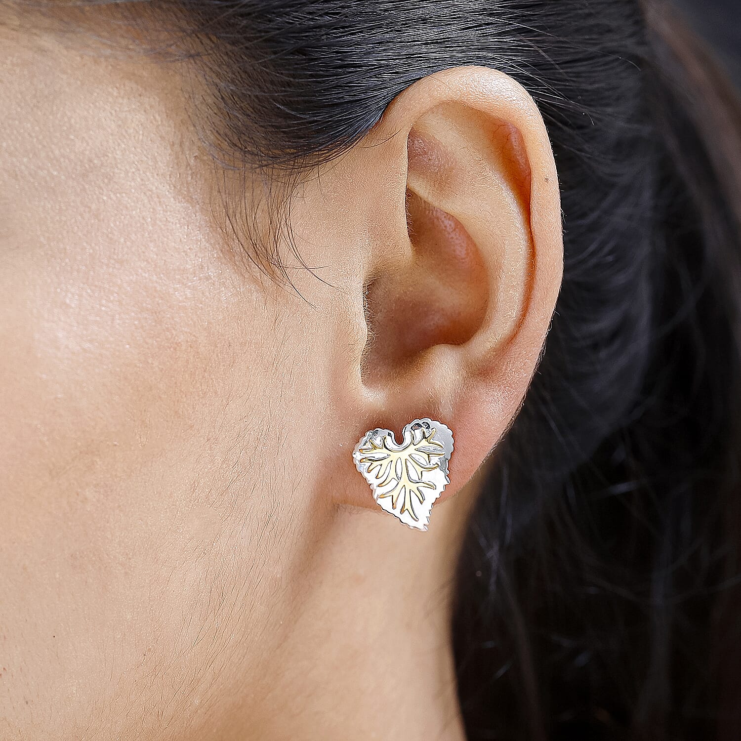 GP Maple Leaf Collection - Two-Tone Plated Sterling Silver Heart Earrings