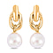 One Time Deal - White Shell Pearl Earrings in Yellow Gold Tone
