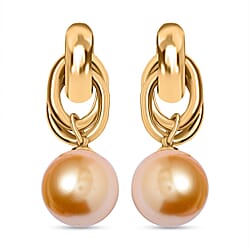 One Time Deal - Golden Shell Pearl Dangle Earrings in Yellow Gold Tone