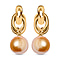 One Time Deal - Golden Shell Pearl Dangle Earrings in Yellow Gold Tone