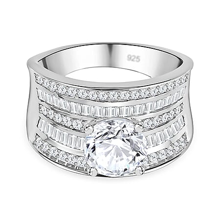 Moissanite Multi Row Scoop Ring in Rhodium Overlay Sterling Silver 3.11 Ct.