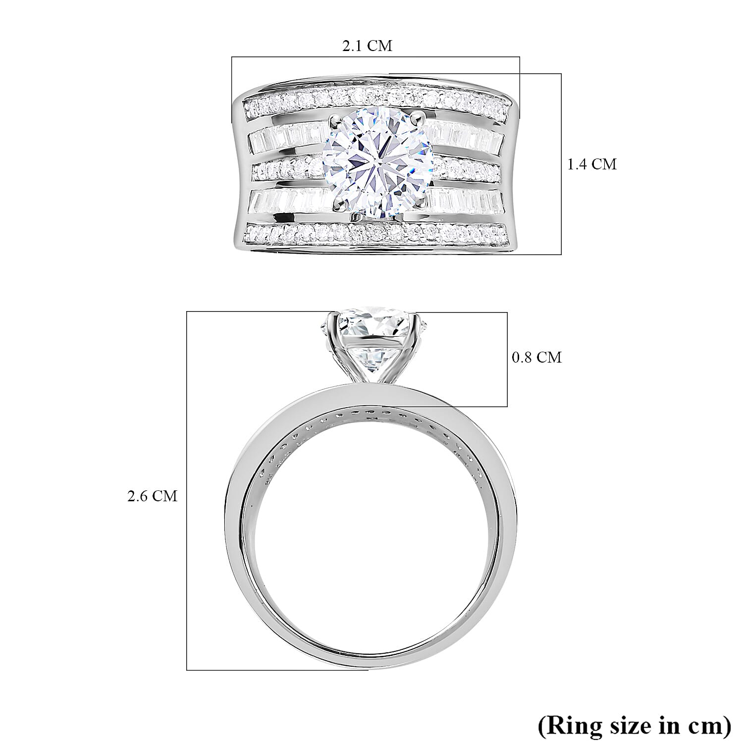 Moissanite Multi Row Scoop Ring in Rhodium Overlay Sterling Silver 3.11 Ct.