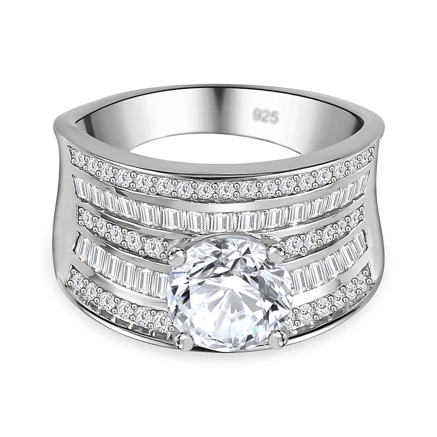 3.1 Ct. Moissanite Cluster Ring in Rhodium Sterling Silver