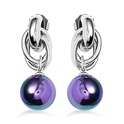 One Time Deal - Golden Shell Pearl Dangle Earrings in Yellow Gold Tone