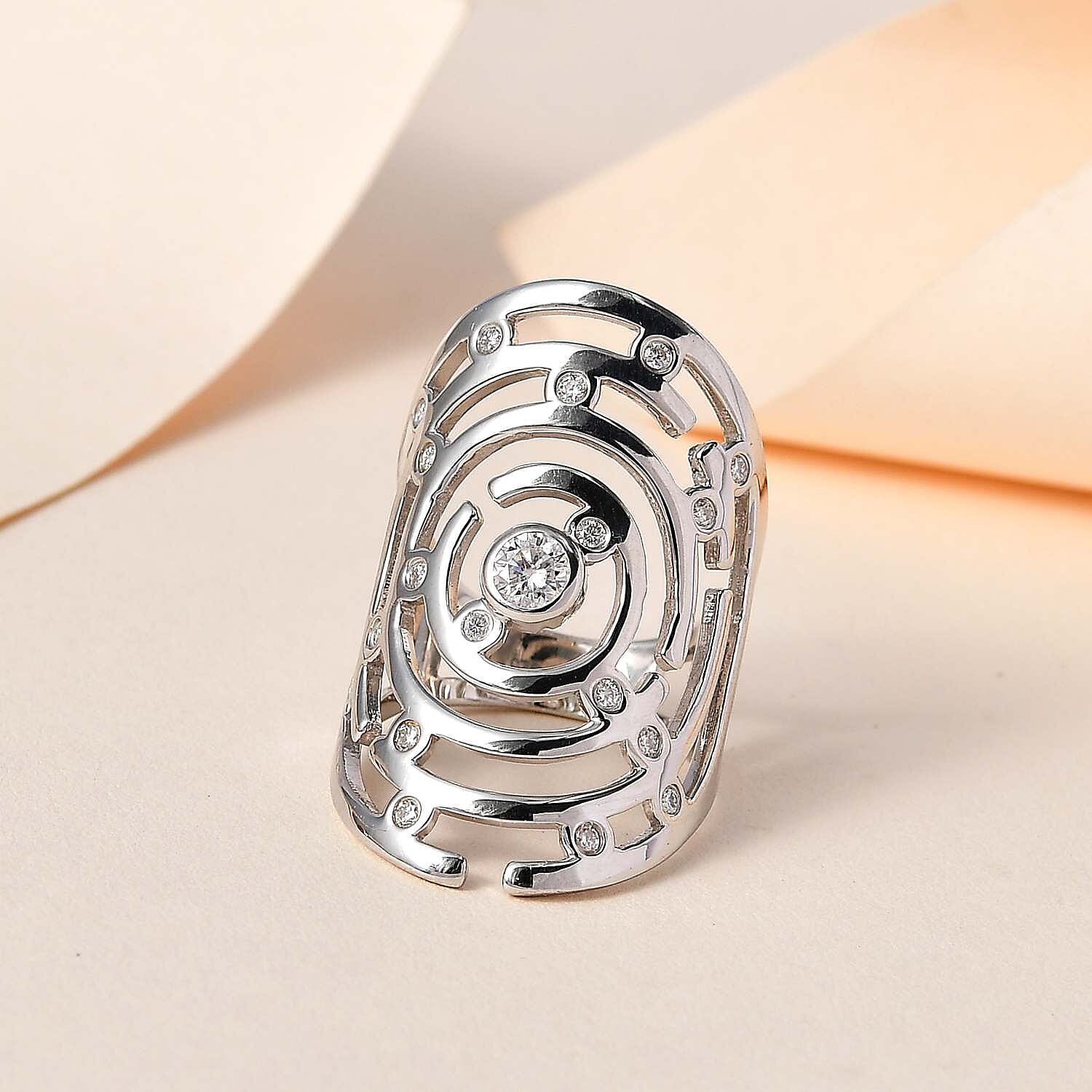 Moissanite Maze Ring in Platinum Overlay Sterling Silver, Silver Wt 7.20 GM